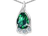Tommaso Design™ Pear Shape 7x5mm Simulated Emerald And Diamond Pendant
