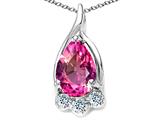 Tommaso Design™ Pear Shape 7x5mm Simulated Pink Tourmaline And Diamond Pendant