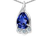 Tommaso Design™ Pear Shape 7x5mm Created Sapphire and Diamond Pendant