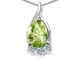 Tommaso Design™ Pear Shape 7x5mm Genuine Peridot and Diamond Pendant
