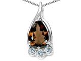 Tommaso Design™ Pear Shape 7x5mm Genuine Smoky Quartz and Diamond Pendant