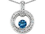Tommaso Design™ Round 4 mm Genuine Blue Topaz and Diamond Round Circle Pendant