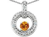 Tommaso Design™ Round 4 mm Genuine Citrine and Diamond Round Circle Pendant
