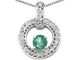 Tommaso Design™ Round 4 mm Genuine Emerald and Diamond Round Circle Pendant