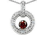 Tommaso Design™ Round 4 mm Genuine Garnet and Diamond Round Circle Pendant