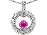Tommaso Design™ Round 4 mm Genuine Pink Tourmaline and Diamond Round Circle Pendant
