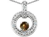 Tommaso Design™ Round 4 mm Genuine Smoky Quartz and Diamond Round Circle Pendant