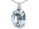 Tommaso Design™ Oval Simulated Aquamarine and Genuine Diamond Pendant