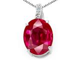 Tommaso Design™ Oval Created Ruby and Genuine Diamond Pendant