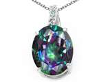 Tommaso Design™ Oval 10x8mm Rainbow Mystic Topaz and Diamond Pendant