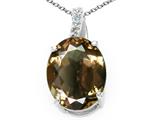 Tommaso Design™ Oval 10x8mm Genuine Smoky Quartz and Diamond Pendant