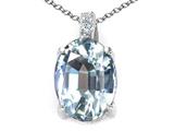 Tommaso Design™ Oval 10x8mm Simulated Aquamarine and Genuine Diamond Pendant