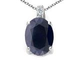 Tommaso Design™ Oval 8x6mm Genuine Black Sapphire and Diamond Pendant