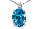 Tommaso Design™ Oval 10x8mm Genuine Blue Topaz and Diamond Pendant