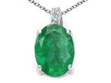 Tommaso Design™ Oval 8x6mm Genuine Emerald and Diamond Pendant