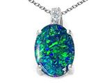 Tommaso Design™ Created Oval Blue Opal and Genuine Diamond Pendant