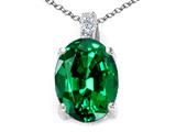 Tommaso Design™ Oval 10x8mm Simulated Emerald And Diamond Pendant
