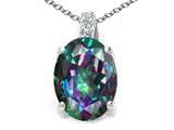Tommaso Design™ Oval 8x6mm Rainbow Mystic Topaz and Diamond Pendant