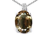 Tommaso Design™ Oval 8x6mm Genuine Smoky Quartz and Diamond Pendant