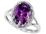 Tommaso Design™ Oval 10x8mm Genuine Amethyst and Diamond Ring