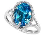 Tommaso Design™ Oval 10x8mm Genuine Blue Topaz and Diamond Ring