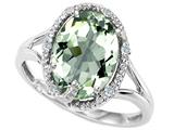 Tommaso Design™ Oval 10x8mm Genuine Green Amethyst and Diamond Ring