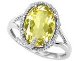 Tommaso Design™ Oval 10x8mm Genuine Lemon Quartz and Diamond Ring