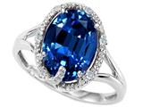 Tommaso Design™ Oval 10x8mm Created Sapphire and Diamond Ring