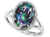 Tommaso Design™ Oval 10x8mm Rainbow Mystic Topaz and Diamond Ring