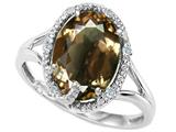 Tommaso Design™ Oval 10x8mm Genuine Smoky Quartz and Diamond Ring