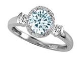 Tommaso Design™ Round 6mm Genuine Aquamarie And Diamond Ring