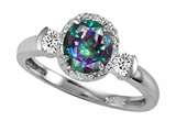 Tommaso Design™ Round 6mm Rainbow Mystic Topaz And Diamond Ring