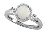 Tommaso Design™ Round 6mm Genuine Opal And Diamond Ring