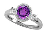Tommaso Design™ Round 6mm Genuine Amethyst And Diamond Ring