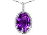Tommaso Design™ Oval 10x8mm Genuine Amethyst and Diamond Pendant