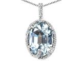 Tommaso Design™ Oval 10x8mm Genuine Aquamarine and Diamond Pendant