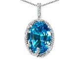Tommaso Design™ Oval 10x8mm Genuine Blue Topaz and Diamond Pendant