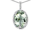 Tommaso Design™ Oval 10x8mm Genuine Green Amethyst and Diamond Pendant