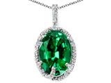 Tommaso Design™ Oval 10x8mm Simulated Emerald And Diamond Pendant
