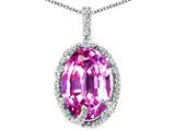 Tommaso Design™ Oval 10x8mm Simulated Pink Tourmaline And Diamond Pendant