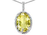 Tommaso Design™ Oval 10x8mm Genuine Lemon Quartz and Diamond Pendant