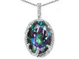 Tommaso Design™ Oval 10x8mm Rainbow Mystic Topaz and Diamond Pendant