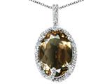 Tommaso Design™ Oval 10x8mm Genuine Smoky Quartz and Diamond Pendant