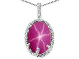Tommaso Design™ Oval 10x8mm Created Star Ruby and Diamond Pendant