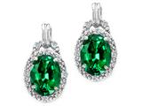 Tommaso Design™ Oval 8x6mm Simulated Emerald And Diamond Earrings