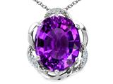 Tommaso Design™ Oval 12x10mm Genuine Amethyst and Diamond Pendant