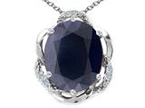 Tommaso Design™ Oval 12x10mm Genuine Black Sapphire and Diamond Pendant