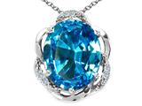 Tommaso Design™ Oval 12x10mm Genuine Blue Topaz and Diamond Pendant
