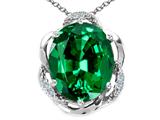 Tommaso Design™ Oval 12x10mm Simulated Emerald And Diamond Pendant