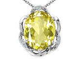 Tommaso Design™ Oval 12x10mm Genuine Lemon Quartz and Diamond Pendant